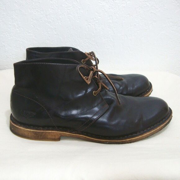UGG Australia Other - Ugg Chukka Boots Black Leather Shearling Lined Men 11 12 13 Ankle Lace Up Shoes